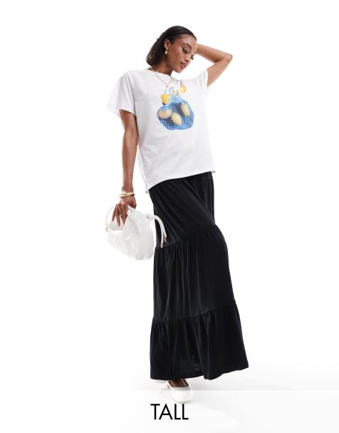 Falda larga negra escalonada de Vero Moda Tall - view 1
