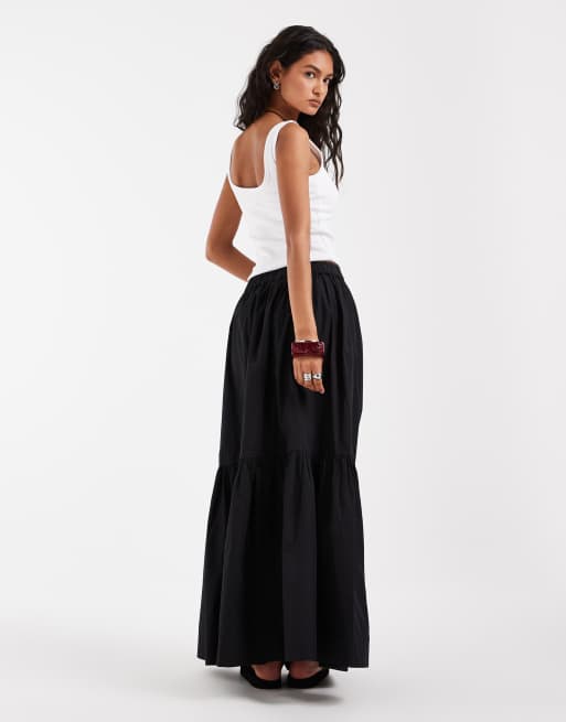 Falda larga negra escalonado de estilo boho de ASOS DESIGN, 4 de 5