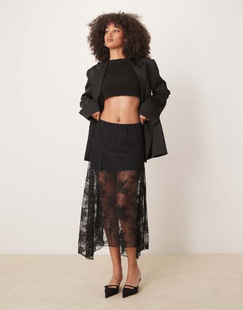 Falda larga negra vaporosa con detalle de encaje de Abercrombie & Fitch - view 1