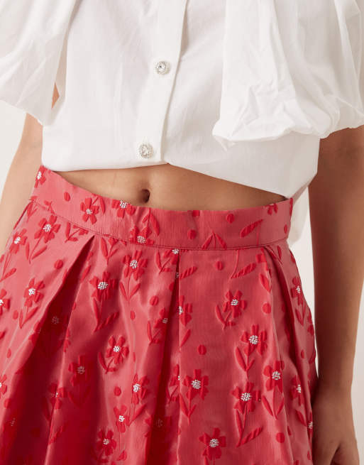 Falda larga roja con patrón floral con adornos de Sister Jane, 2 de 5