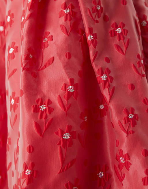 Falda larga roja con patrón floral con adornos de Sister Jane, 4 de 5