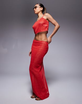 Falda larga roja de punto con lentejuelas de South Beach - view 1