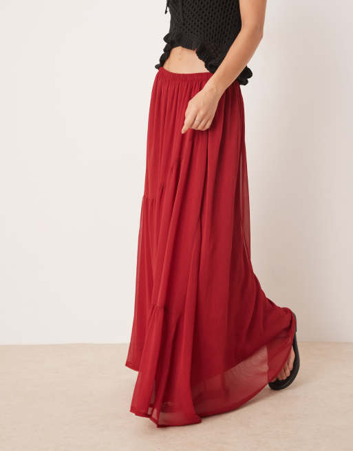 Falda larga rojo guinda de estilo boho de tejido suave vaporoso de ASOS DESIGN, 2 de 5