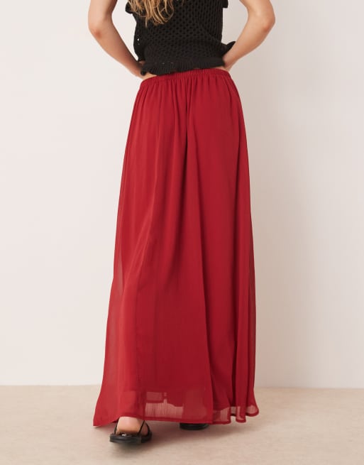 Falda larga rojo guinda de estilo boho de tejido suave vaporoso de ASOS DESIGN, 4 de 5