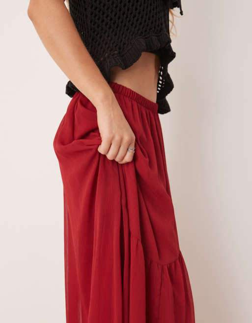 Falda larga rojo guinda de estilo boho de tejido suave vaporoso de ASOS DESIGN, 5 de 5