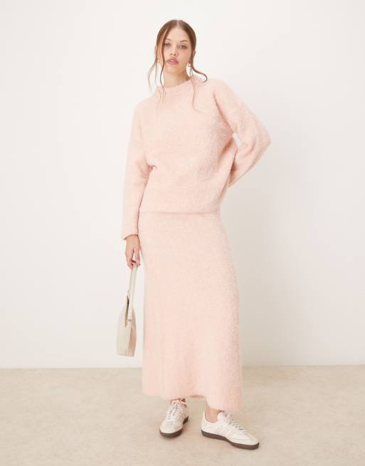 Falda larga rosa claro de punto muy mullido de River Island (parte de un conjunto)