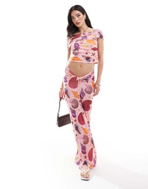 Falda larga rosa con estampado de conchas de malla de Vero Moda (parte de un conjunto) - view 1