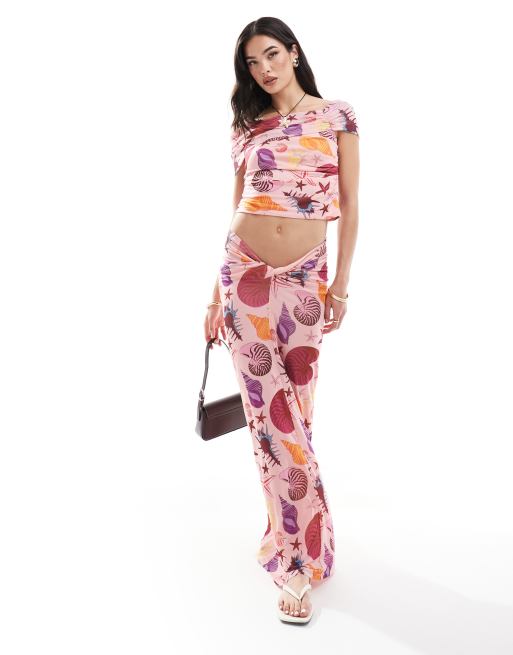 Falda larga rosa con estampado de conchas de malla de Vero Moda (parte de un conjunto)