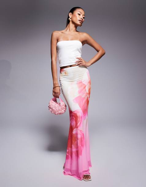 Falda larga rosa con estampado floral degradado de AFRM - view 1