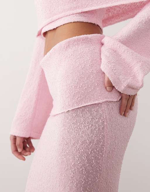 Falda larga rosa pastel con cintura ancha plegada de punto de bouclé Yasmin de Wanderdoll (parte de un conjunto), 3 de 5