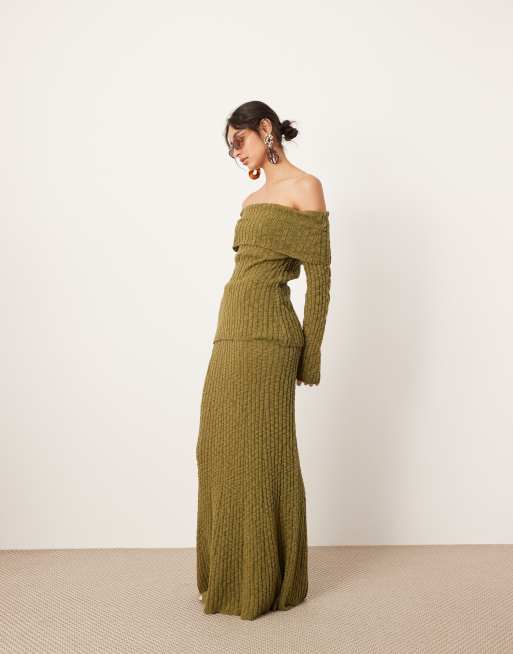 Falda larga verde de corte amplio de punto de ASOS EDITION (parte de un conjunto)