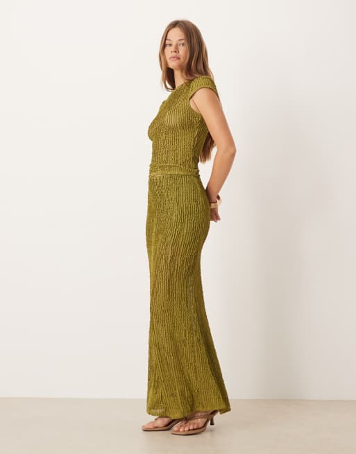 Falda larga verde de corte sirena con volante de ASOS DESIGN (parte de un conjunto)