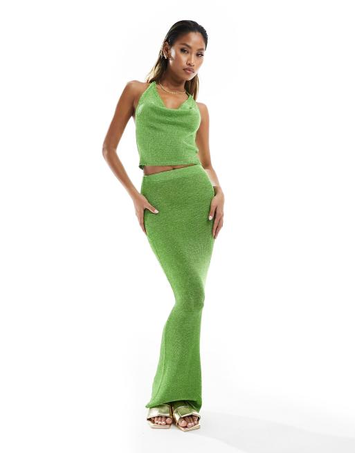 Falda larga verde de punto metalizado de In The Style x Perrie Sian (parte de un conjunto)