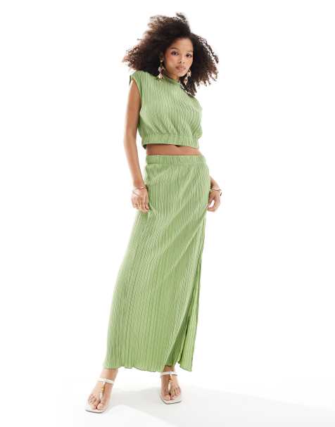 Falda larga verde medio plisada con abertura de Vero Moda (parte de un conjunto) - view 1