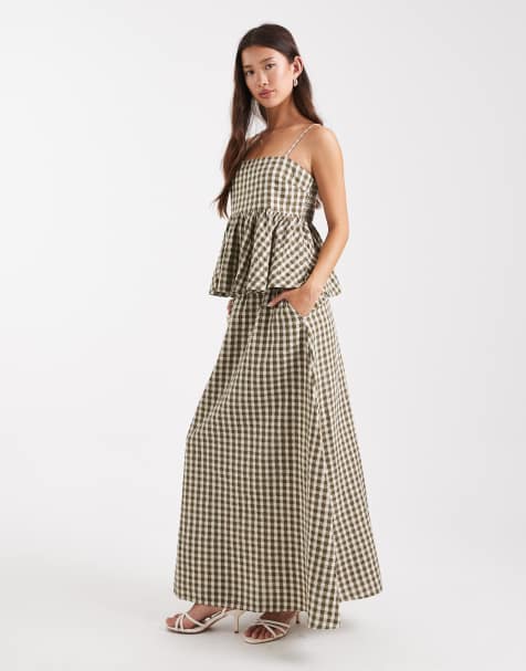 Falda larga verde salvia a cuadros vichy de corte acampanado de ASOS DESIGN - view 1