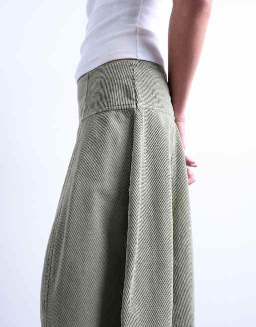 Falda larga verde salvia de corte barrel con costuras de pana de Topshop, 2 de 5