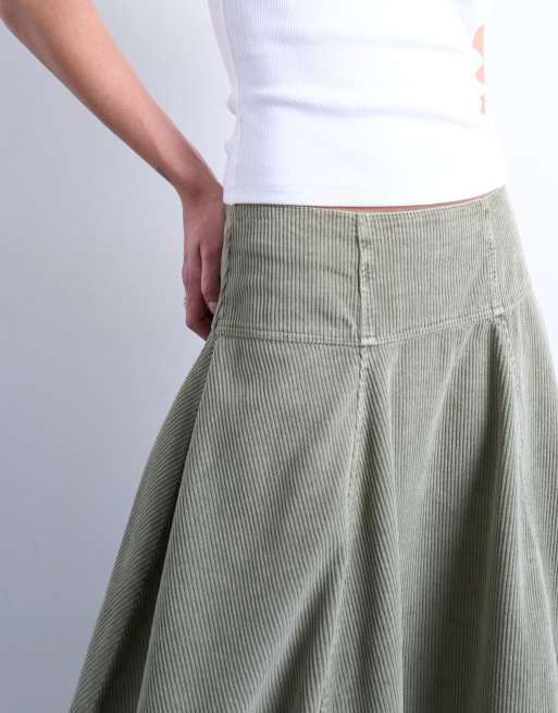 Falda larga verde salvia de corte barrel con costuras de pana de Topshop, 4 de 5