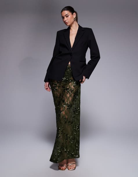 Falda larga verde transparente de encaje y lentejuelas de ASOS DESIGN - view 1