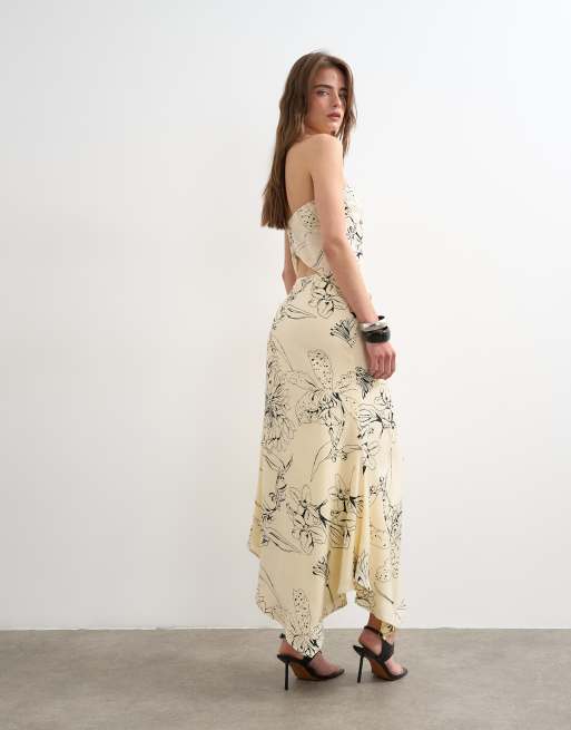 Falda lencera larga de corte al bies con estampado floral monocromático estilo boceto de Topshop (parte de un conjunto), 5 de 5
