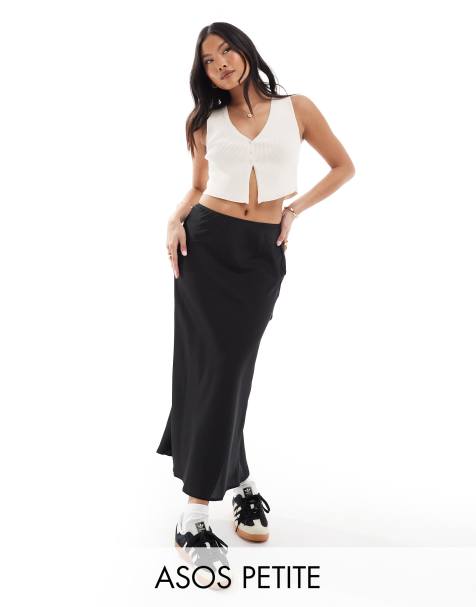 Falda lencera midi negra cortada al bies de satén de ASOS DESIGN Petite - view 1