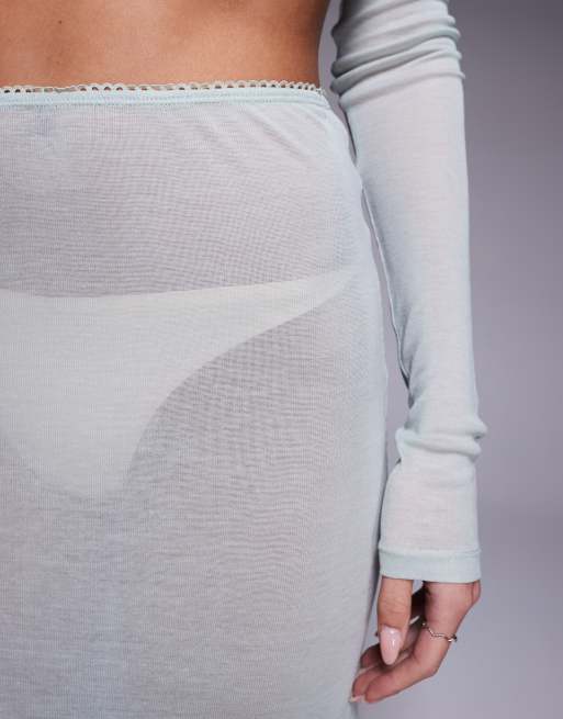 Falda lencera verde salvia semitransparente con ribete de encaje Honey de ASOS DESIGN, 3 de 5