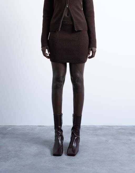 Falda marrón chocolate de punto compacto de Topshop (parte de un conjunto), 3 de 5