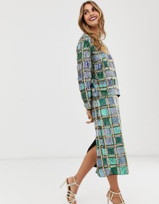 Falda midi a cuadros con lentejuelas de ASOS EDITION |