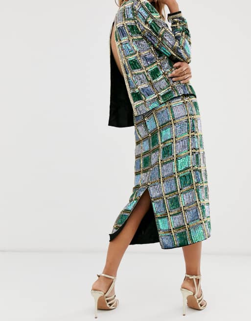 Falda midi a cuadros con lentejuelas de ASOS EDITION |