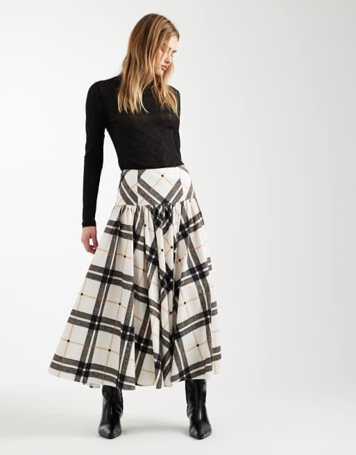 Falda midi a cuadros de corte voluminoso con cintura baja de ASOS DESIGN, 3 de 5