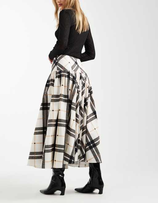 Falda midi a cuadros de corte voluminoso con cintura baja de ASOS DESIGN, 5 de 5