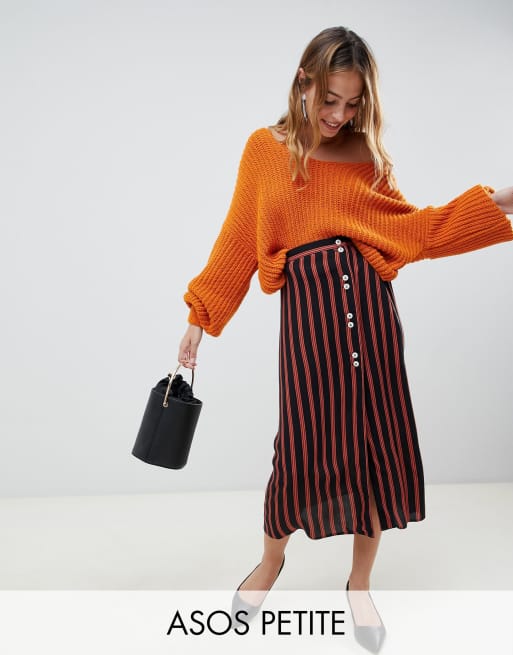 Falda midi a rayas con botones en contraste de ASOS DESIGN Petite