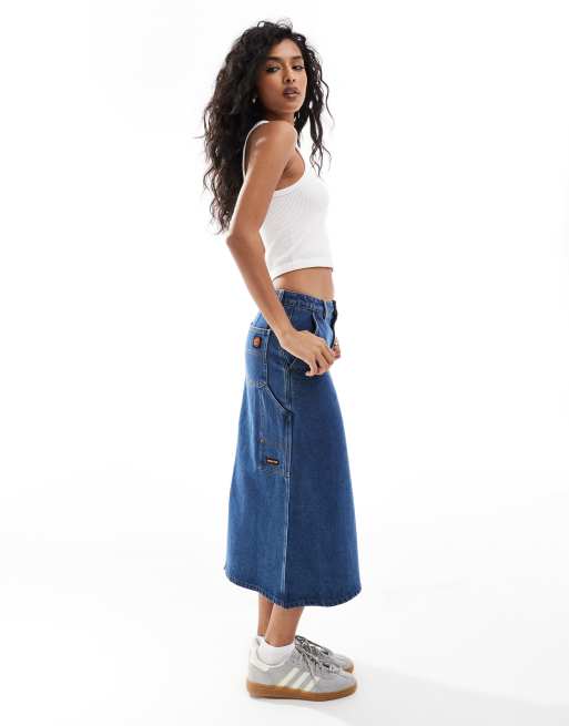 Falda midi azul clásica de estilo carpintero de Santa Cruz