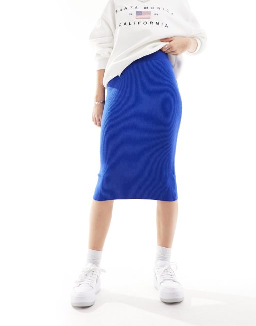 Falda midi azul cobalto de canalé de Vero Moda ASOS