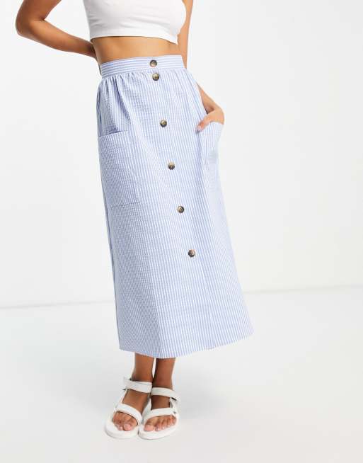 Falda midi azul con botones de sirsaca de ASOS DESIGN