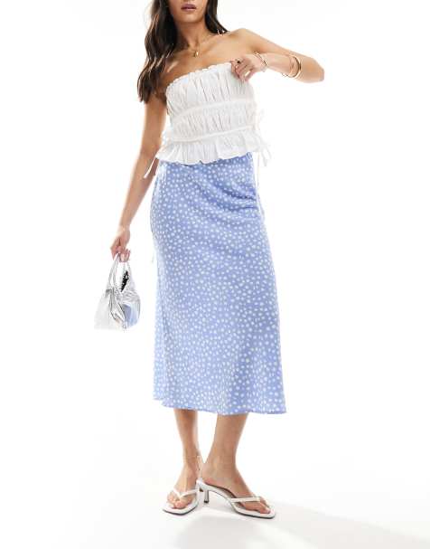 Falda midi azul con estampado de lunares de satén de New Look - view 1