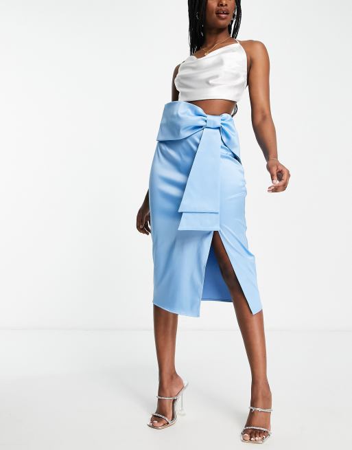 Falda midi azul con lazo satén ASOS DESIGN | ASOS