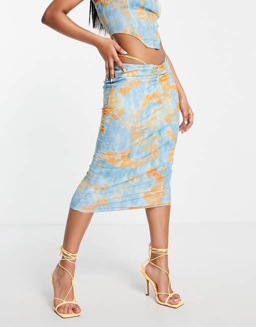 Falda midi azul y naranja estampada con detalle de tiras de Ei8th Hour (parte de un conjunto)