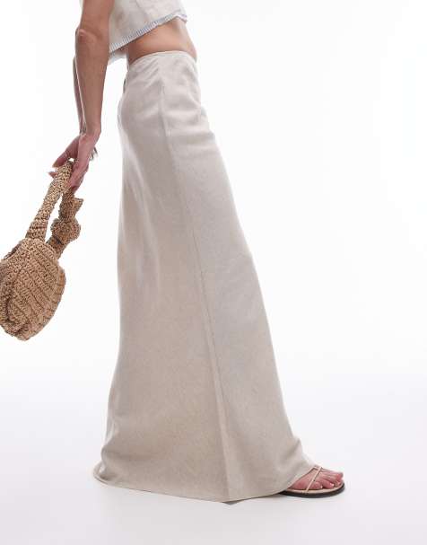 Falda midi beis de corte al bies de lino de Topshop - view 1
