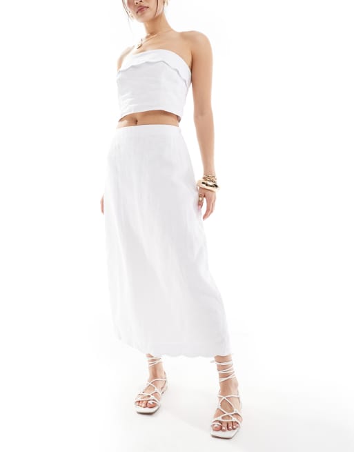 Falda midi blanca con bordes festoneados de lino de Abercrombie & Fitch (parte de un conjunto) 