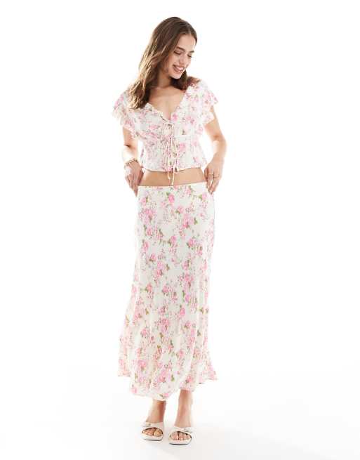Falda midi blanca con estampado floral de Mango (parte de un conjunto)