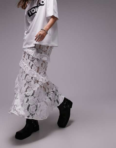 Falda midi blanca con volantes de encaje de Topshop - view 1