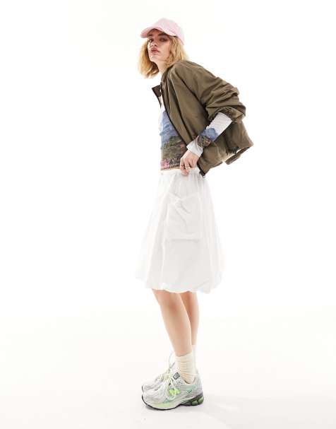 Falda midi blanca de estilo años 90 con bajo abullonado y detalle de cordón elástico de ASOS DESIGN - view 1