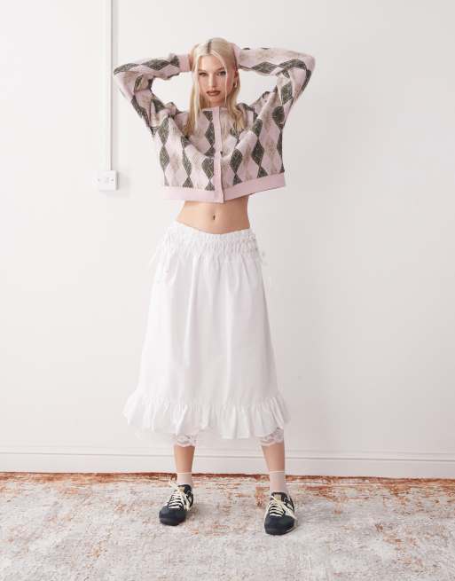 Falda midi blanca de estilo wéstern con bajo de encaje de Reclaimed Vintage