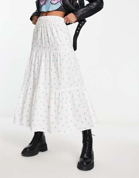 Falda midi blanca escalonada con estampado de florecitas de lino de Daisy Street - view 1