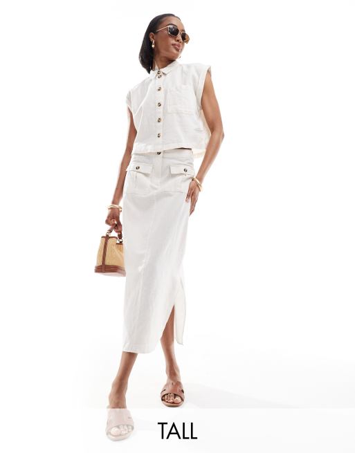 Falda midi blanco hueso de lino de Vero Moda Tall (parte de un conjunto)