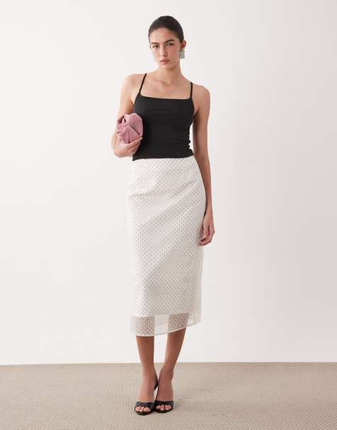 Falda midi blanco marfil con estampado de lunares y forro de malla de Ghospell (parte de un conjunto) - view 1