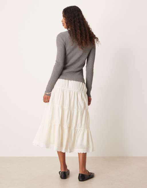 Falda midi blanco marfil escalonada de estilo campero de ASOS DESIGN, 3 de 5