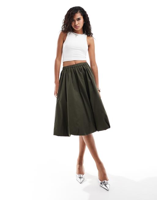 Falda midi caqui abullonada de Amy Lynn 