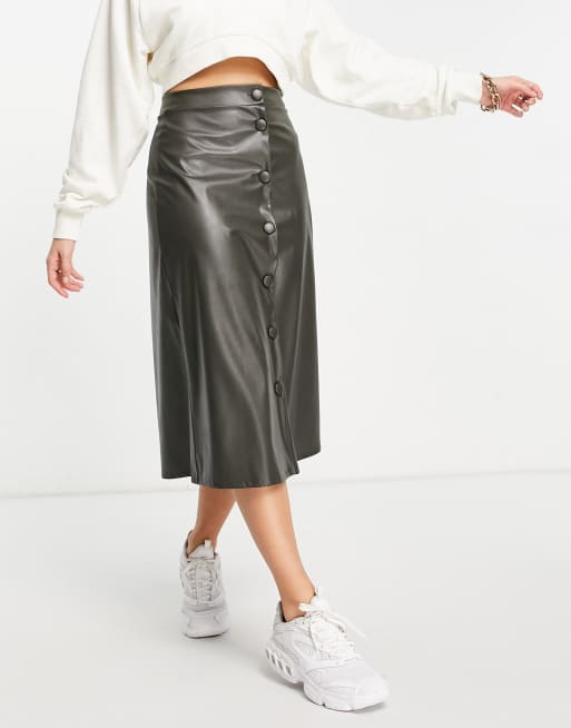 Falda midi caqui intenso con botones de ASOS DESIGN