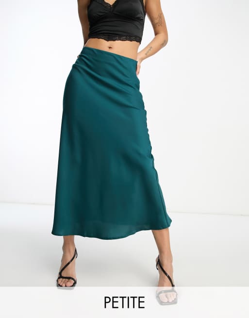 Falda midi color cerceta de corte al bies de satén de NaaNaa Petite